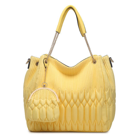 78095 2-Pcs Large Satin Faux Leather Shoulder Tote Handbag W/ Clutch Purse SALE