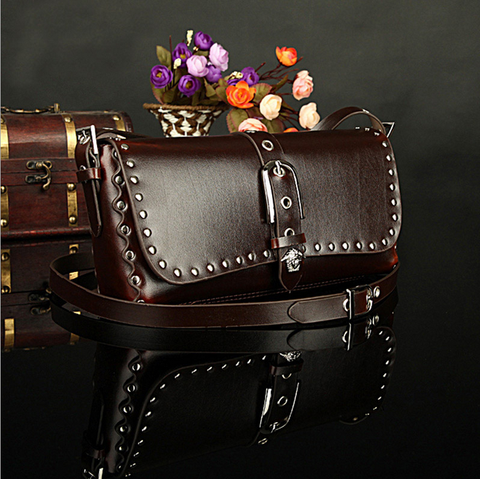 A2010 Classic Belt Buckle Decorated Genuine Leather Cross-body Shoulder Purse SALE