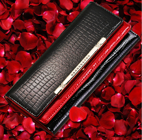 A4042 Classy Rhinestone Alligator Embossed Genuine Patent Leather Bi-fold Wallet SALE