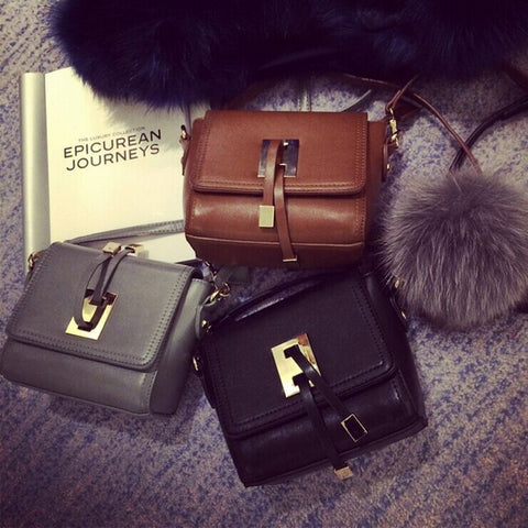 C3003 Cute Stylish Faux Fur Key-chain Ball Decorate Faux Leather Cross-body Shopping Purse Clearance