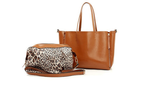 A1011 2-in-1 Stylish Expandable Genuine Leather Cross-body Shopping Tote SALE