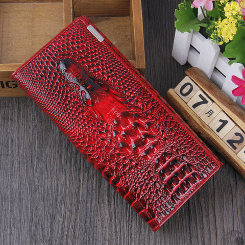 A4028 Chic Long Alligator Embossed Genuine Leather Bi-fold Clutch Wallet SALE