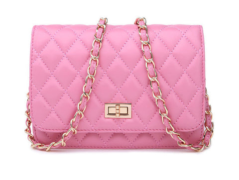 A2008 Classy Checker Soft Genuine Leather Cross-body Turn Lock Handbag Designer Inspired SALE