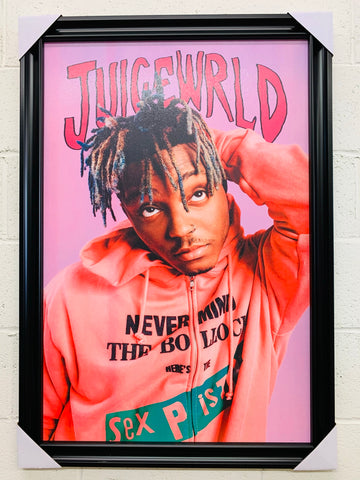 Juice Wrld - Pink Hoodie (Hip Hop Rapper) 24x36 Handmade Framed Poster