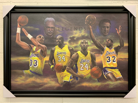 LOS ANGELES LAKERS - Legends Kareem, Shaq, Kobe, Magic 24x36 Handmade Framed Poster