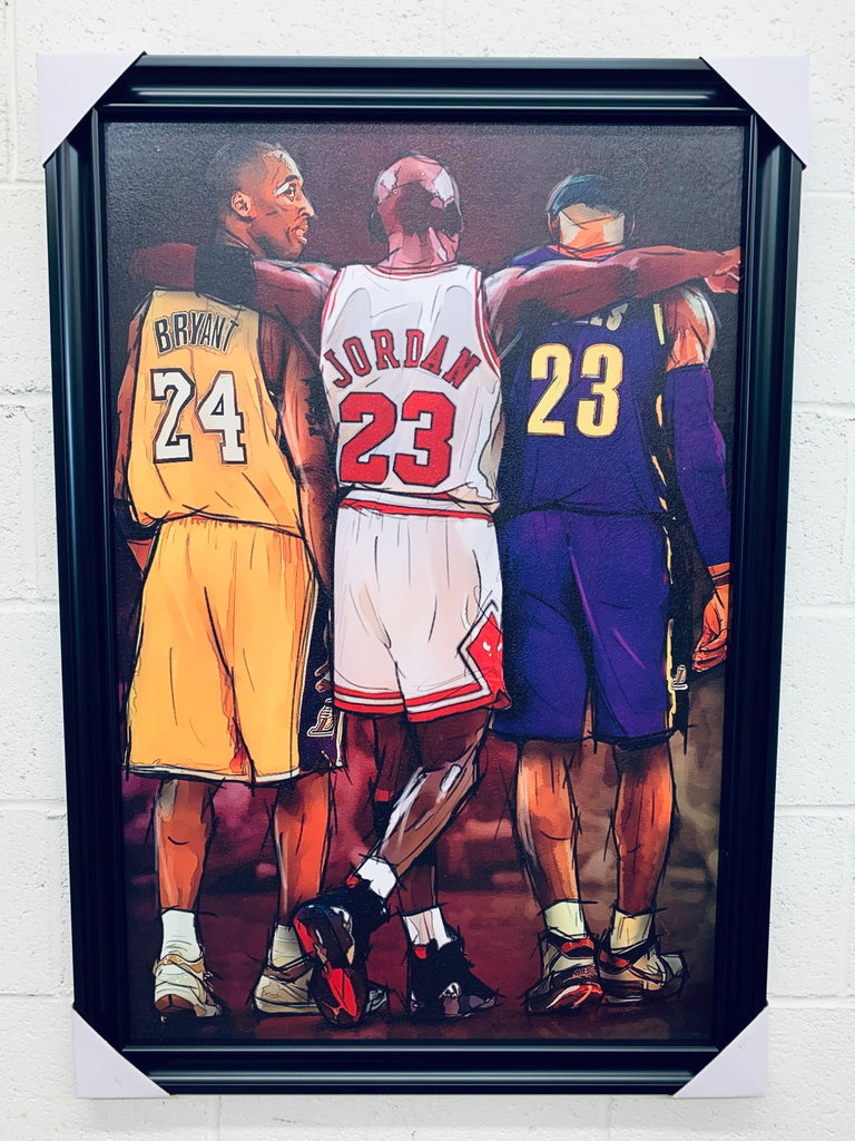 Kobe Bryant, Michael Jordan, Lebron James - 24, 23, 23 - 24x36 Handmade Framed Poster