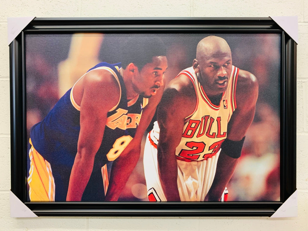 Kobe Bryant - Guarding Jordan 24x36 Handmade Framed Poster