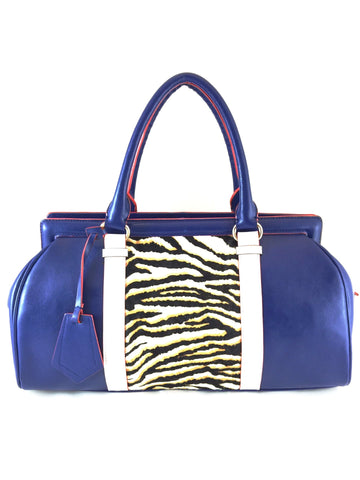 A1028 Large Faux Zebra Fur Genuine Leather Shopping Tote Clearance