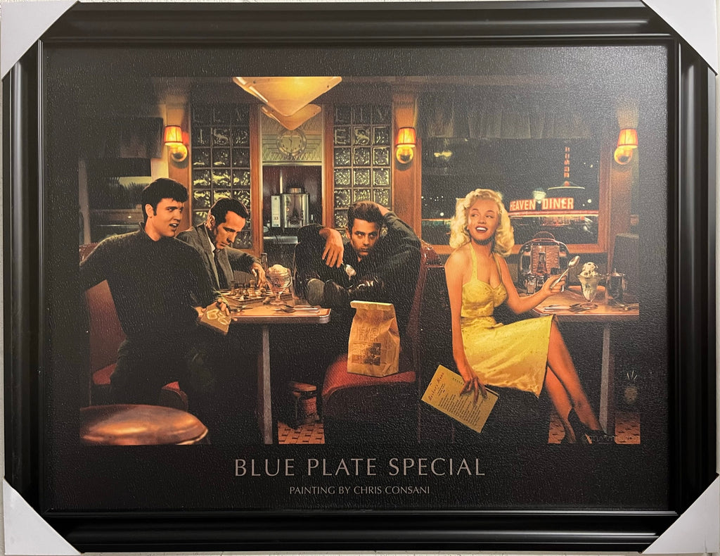 22"x34" BLUE PLATE SPECIAL - Painting By Chris Consani (Elvis Presley, Marilyn Monroe, Humphrey Bogart and James Dean)