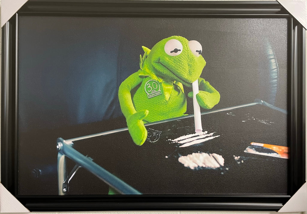 Kermit The Frog Cocaine Drugs - 24x36 Handmade Framed Print Wall Art Photo Poster Best Gift