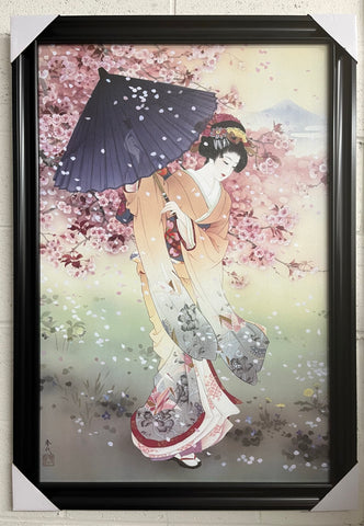 24"x36" Japanese Geisha = Umbrella, Sakura, Spring