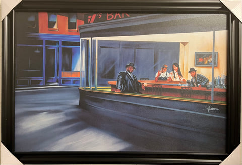 24"x36" Hip Hop Café In Style of Nighthawks by Edward Hopper - Biggie, 2Pac, Aaliyah, Jam Master Jay