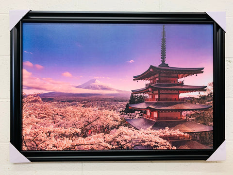 24"x36" Japan, Yamanashi Prefecture, Fuji-Yoshida, Chureito Pagoda, Mt Fuji and Cherry Blossoms by Michele Falzone
