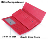 A4016 Contrasting Two Tones Strip Genuine Leather Long Tri-fold Wallet Clearance.