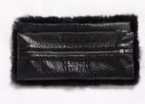 A4032 Classy Black Alligator Embossed Faux Patent Leather Fur Bi-fold Clutch Evening Purse Clearance.