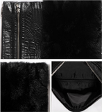 A4032 Classy Black Alligator Embossed Faux Patent Leather Fur Bi-fold Clutch Evening Purse Clearance.