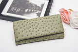 A4039 Chic Long Tri-fold Soft Ostrich Embossed Genuine Leather Wallet SALE.