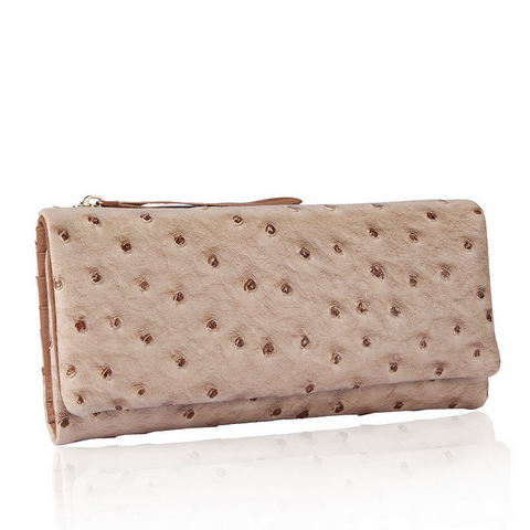 A4039 Chic Long Tri-fold Soft Ostrich Embossed Genuine Leather Wallet SALE