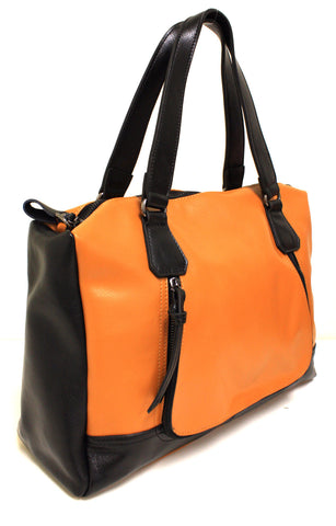 A5026 Large Two Tones Contrasting Genuine Leather Cross-body Travel / Duffel Shoulder Tote Handbag Clearance