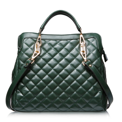 A5028 Classy Checker Genuine Leather Shoulder Shopping Tote Handbag SALE