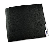 B7001 Black Short Classy Saffiano Genuine Leather Bi-fold Wallet SALE.