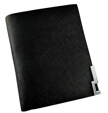 B7001 Black Short Classy Saffiano Genuine Leather Bi-fold Wallet SALE