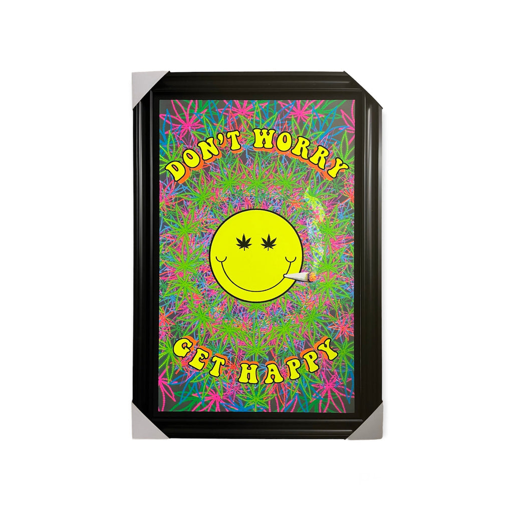 Don't Worry Get Happy - 22"x34" Black Light Framed Poster