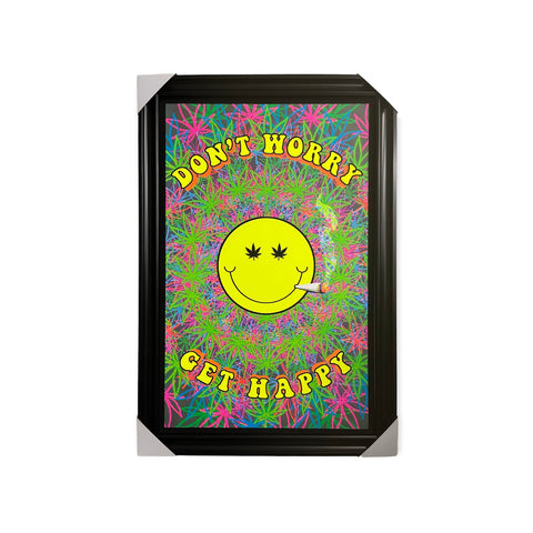 Don't Worry Get Happy - 22"x34" Black Light Framed Poster