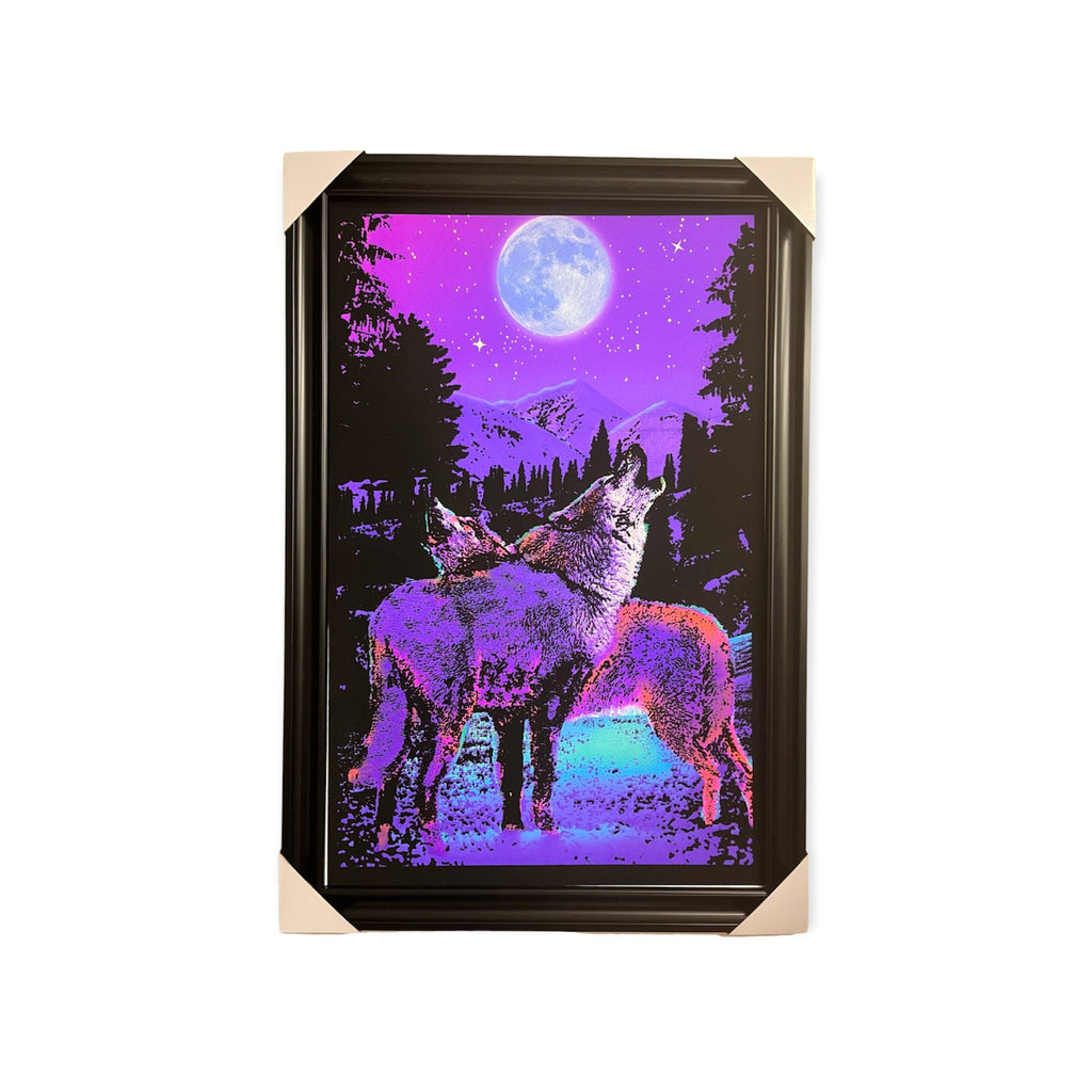 Timberwolves Howling at Moon - 22"x34" Black Light Framed Poster