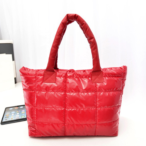 C1001 Large Soft Fashion Puffy Quilted Nylon Padded Shopping Tote Shoulder Handbag Clearance