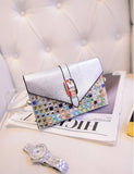 C2006 Python Embossed Faux Leather Multicolor Rhinestone Wide Cross-body Cell Phone Clutch Purse SALE\.