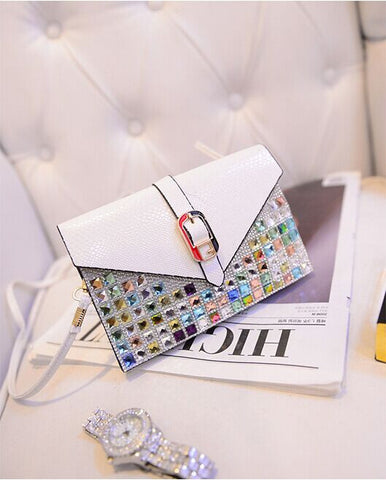 C2006 Python Embossed Faux Leather Multicolor Rhinestone Wide Cross-body Cell Phone Clutch Purse SALE\