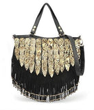 C5001  Fashion Leopard Printed with Tassel Shoulder Cross-body Tote Purse Clearance.