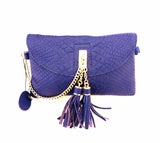 D16066 FFANY Exclusive Chic Tassels Python Embossed Genuine Leather Cross-body Shopping Clutch Purse SALE.