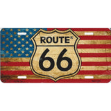 Route 66 Distressed American Flag Metal License Plate Collectible Table / Desk Lamp