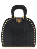 3185 FFANY Exclusive Studs with Hollow Out Carving Premium Faux Leather Cross-body Shopping Satchel Handbag Clearance.