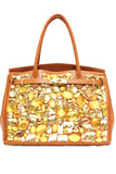 8682041 FFANY Exclusive Chic Rhinestone Pebbled Embossed Genuine Leather Tote Purse SALE Free Shopping.
