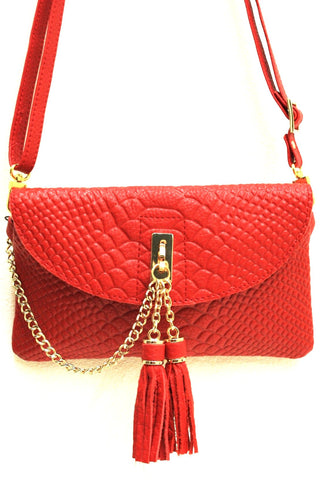D16066 FFANY Exclusive Chic Tassels Python Embossed Genuine Leather Cross-body Shopping Clutch Purse SALE