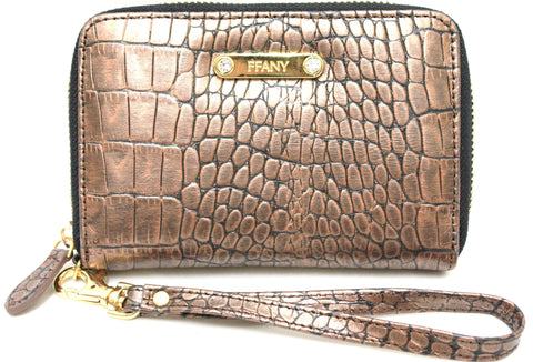 2390140 FFANY Exclusive Chic Short Alligator Embossed Genuine Leather Zip Around Wallet Clearance