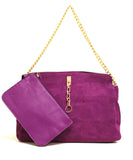 A1001 2-Pcs Fashion Faux Suede Leather Cross-body Shoulder Shopping Purse Clearance.