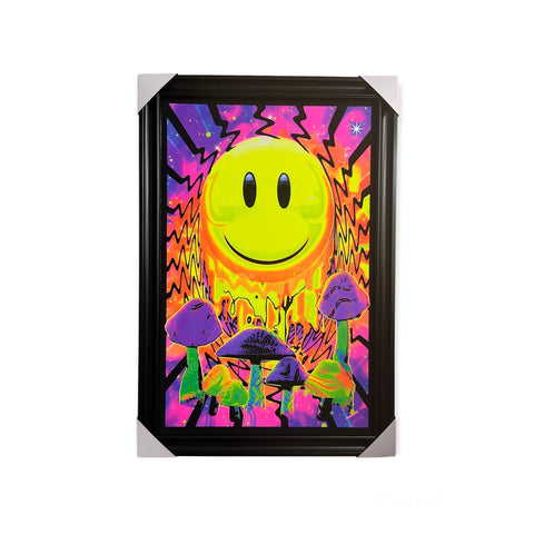 Have A Nice Trip Smiley Face with Mushrooms - 22"x34" Black Light Framed Poster